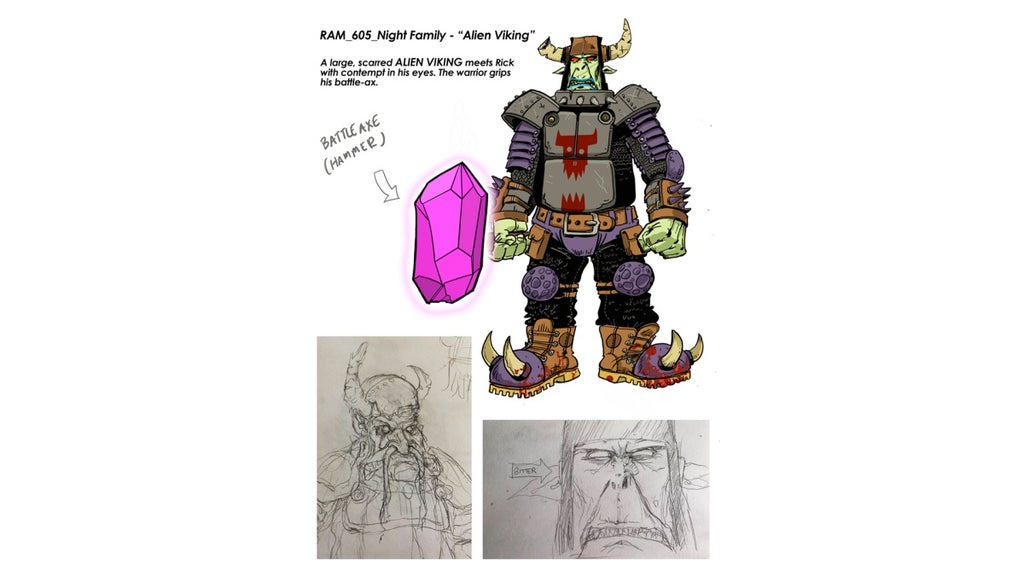 Writer Rob Schrab's lookbook art for a Viking Alien in "Rick and Morty