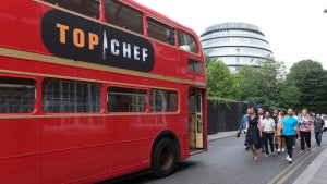 "Top Chef: World All-Stars" board a double-decker bus in the Season 20 premiere