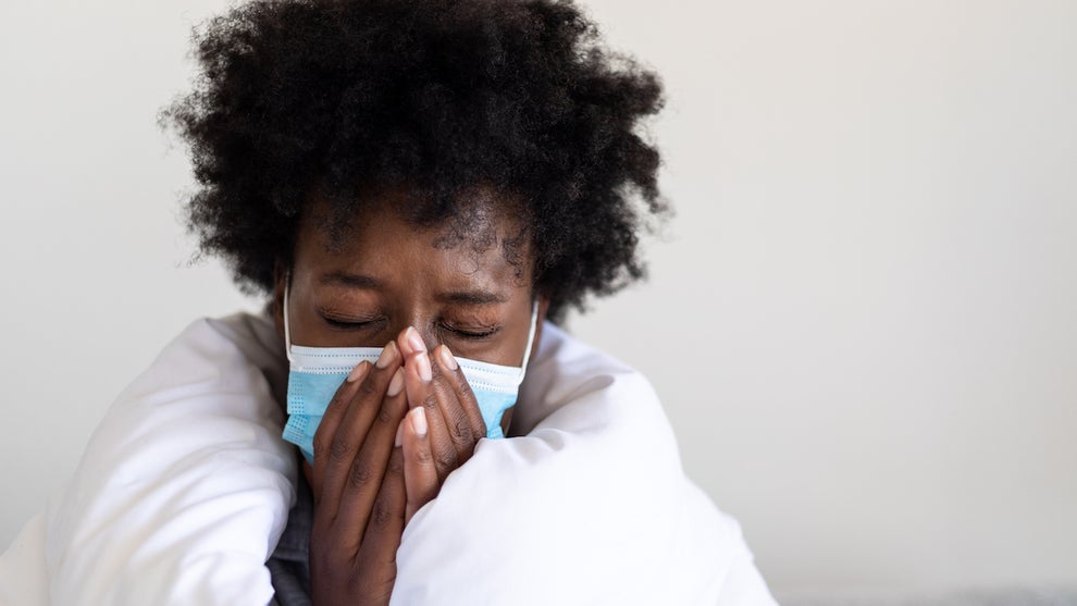 Sick woman at home quarantine