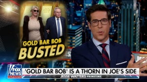 A screenshot from Fox News with the text "Gold Bob Bar Busted" with photos of an older man and his wife, both with light-toned skin. A man in a suit is on the right, gesturing. Text below reads 'GOLD BAR BOB' IS A THORN IN JOE'S SIDE.