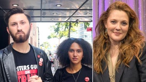 Side by side of Dominic Turiczek and Cassidy Carter, two fans of "The Drew Barrymore Show," and Barrymore