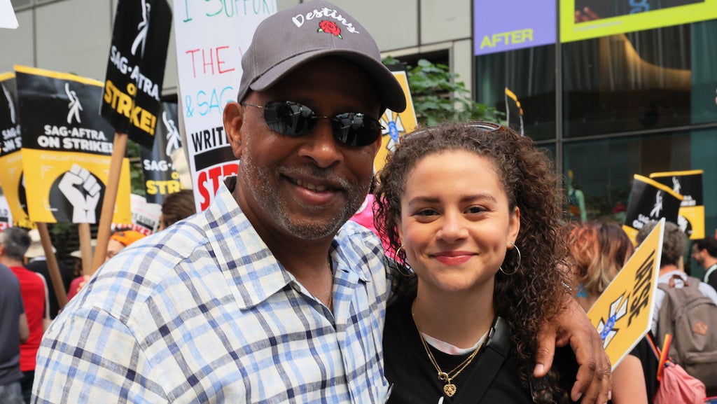 ben Santiago-Hudson and his daughter Lily Santiago on a SAG-AFTRA picket line