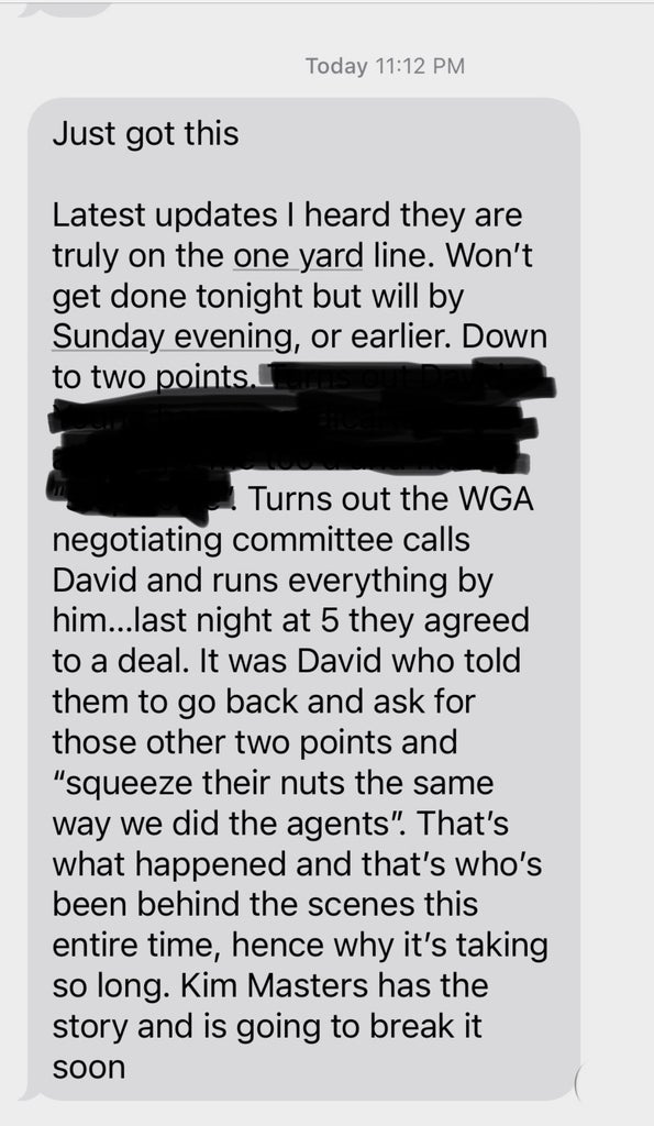 A text in a showrunners WhatsApp group