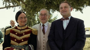 Lily Gladstone, Robert De Niro and Leonardo DiCaprio in Killers of the Flower Moon