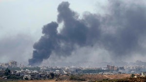 Smoke rising from an airstike in Gaza