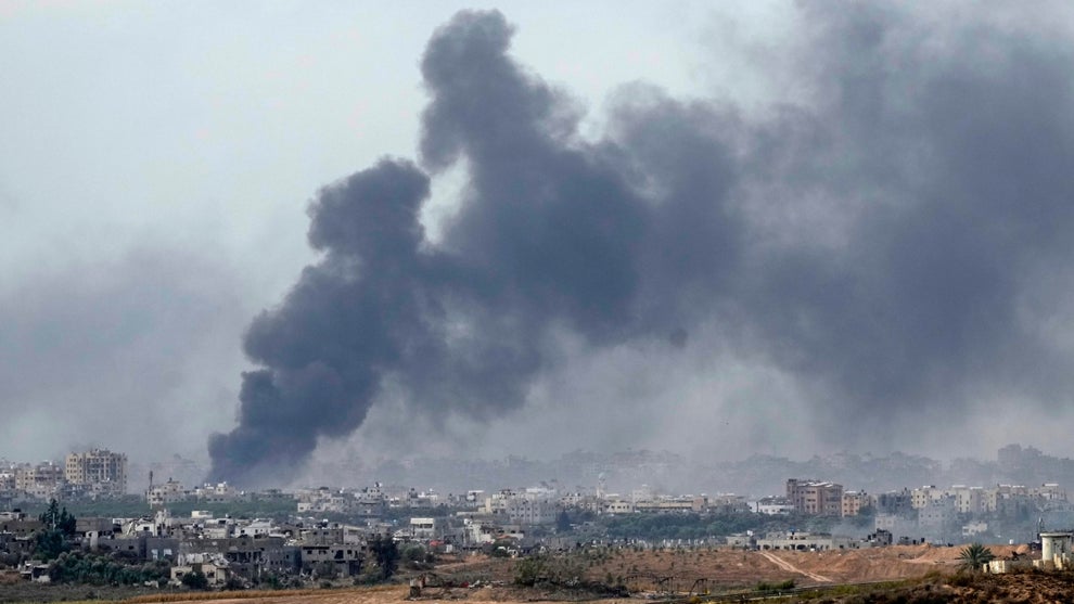 Smoke rising from an airstike in Gaza
