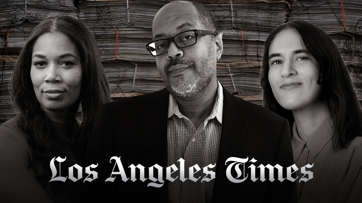 Former LA Times top editors who have left in the last month: Kimbriell Kelly, Kevin Merida and Sarah Yasin (Getty/LA Times/TheWrap/Chris Smith)