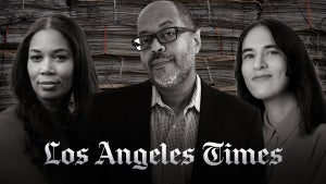 Former LA Times top editors who have left in the last month: Kimbriell Kelly, Kevin Merida and Sarah Yasin (Getty/LA Times/TheWrap/Chris Smith)