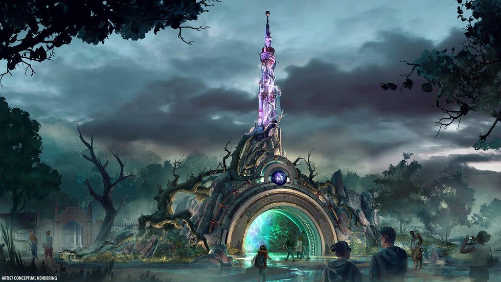 Artist rendering of entrance to Dark Universe at Epic Universe