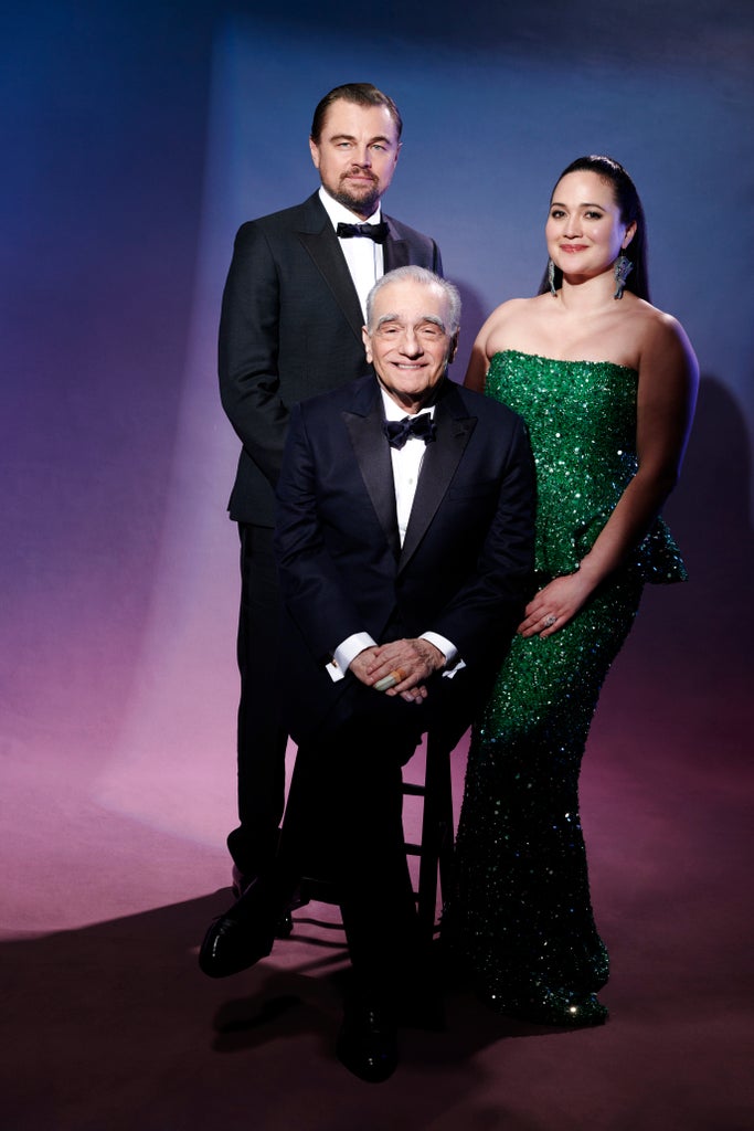 Leonardo DiCaprio, Martin Scorsese & Lily Gladstone, “Killers of the Flower Moon”