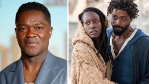 David Oyelowo, and Anna Diop and LaKeith Stanfield in "The Book of Clarence" (Sony, Getty Images)