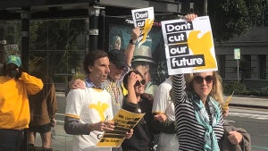 LA times staffers at the walkout rally in downtown LA on Jan. 19, 2024