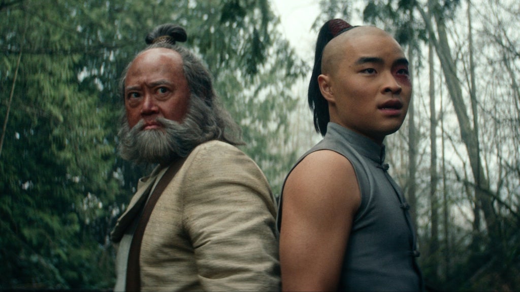 Uncle Iroh (Paul Sun-Hyung Lee) and Prince Zuko (Dallas Liu) in "Avatar: The Last Airbender" on Netflix