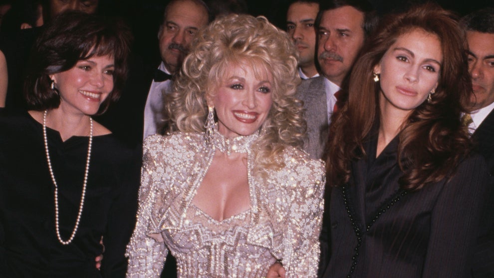 Sally Field, Dolly Parton and Julia Roberts attend the "Steel Magnolias" New York City premiere in 1989