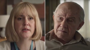 From left to right: Heather Morris (Melanie Lynskey) and Lali (Harvey Keitel) in "The Tattooist of Auschwitz" teaser trailer