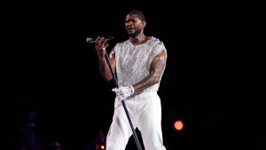 Usher performs onstage during the Apple Music Super Bowl LVIII Halftime Show at Allegiant Stadium on February 11, 2024 in Las Vegas, Nevada (Photo by Steph Chambers/Getty Images)