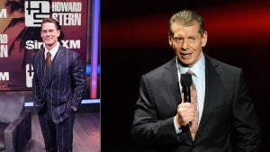 Two men in suits in a split of two photographs