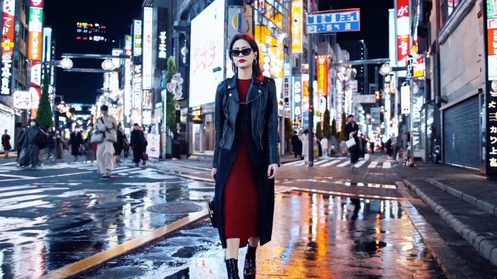 A screenshot from a video of a woman walking in Tokyo rendered by OpenAI's Sora