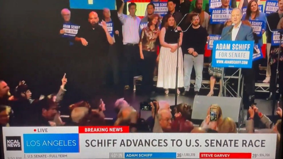 Adam Schiff victory speech pro-Palestine protestors