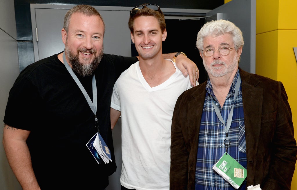 SAN FRANCISCO, CA - OCTOBER 08: (L-R) VICE Co-Founder and CEO Shane Smith, Snapchat CEO Evan Spiegel and filmmaker George Lucas attend the Vanity Fair New Establishment Summit at Yerba Buena Center for the Arts on October 8, 2014 in San Francisco, California.