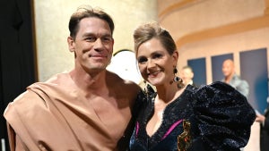 From left to right: actor John Cena after his naked Oscars bit and "Poor Things" costume designer Holly Waddington at the 96th Oscars