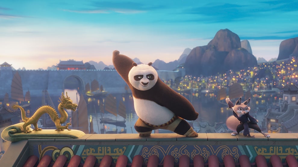 (from left) Po (Jack Black) and Zhen (Awkwafina) in DreamWorks Animation’s Kung Fu Panda 4, directed by Mike Mitchell.
