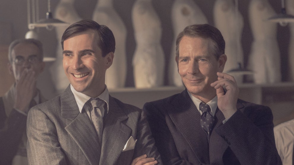 Pierre Balmain (Thomas Poitevin) and Christian Dior (Ben Mendelsohn) in "The New Look" on Apple TV+