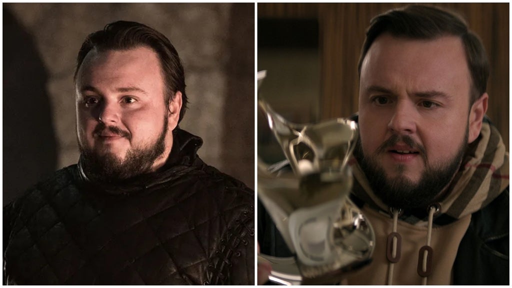 A split image of John Bradley as Samwell Tarly in "Game of Thrones" and Jack Rooney in "3 Body Problem"
