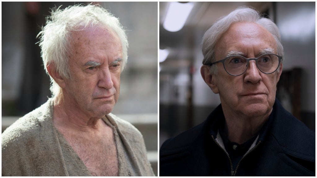 A split image of actor Jonathan Pryce in the roles of The High Sparrow in "Game of Thrones" and Mike Evans in "3 Body Problem"