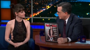 Kristen Stewart and Stephen Colbert