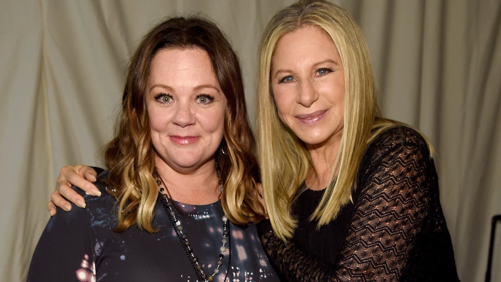 Melissa McCarthy and Barbra Streisand pose backstage during the tour opener for "Barbra - The Music... The Mem'ries... The Magic!" in Los Angeles