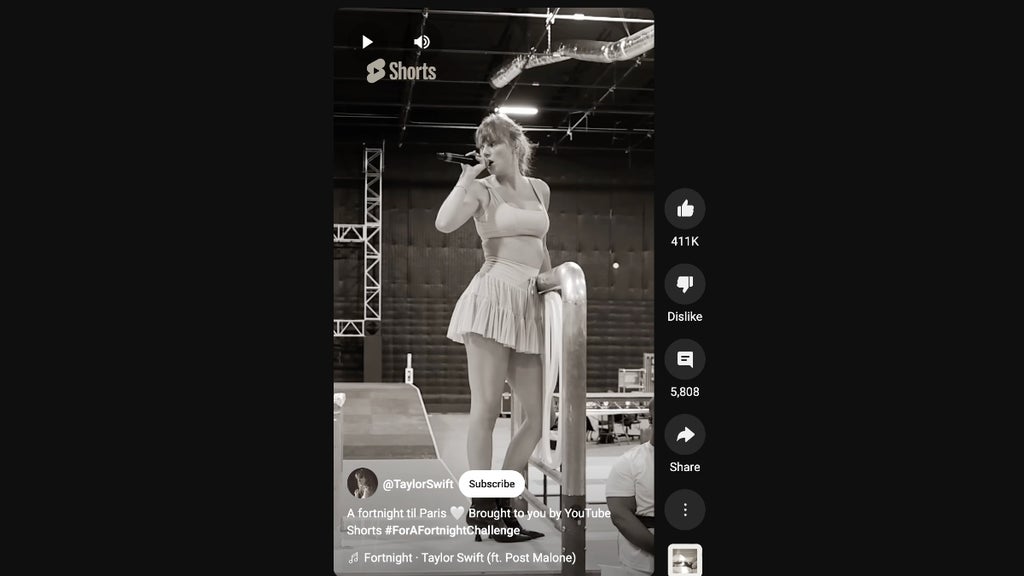 Taylor Swift rehearses for The Eras Tour in a YouTube Short (YouTube)