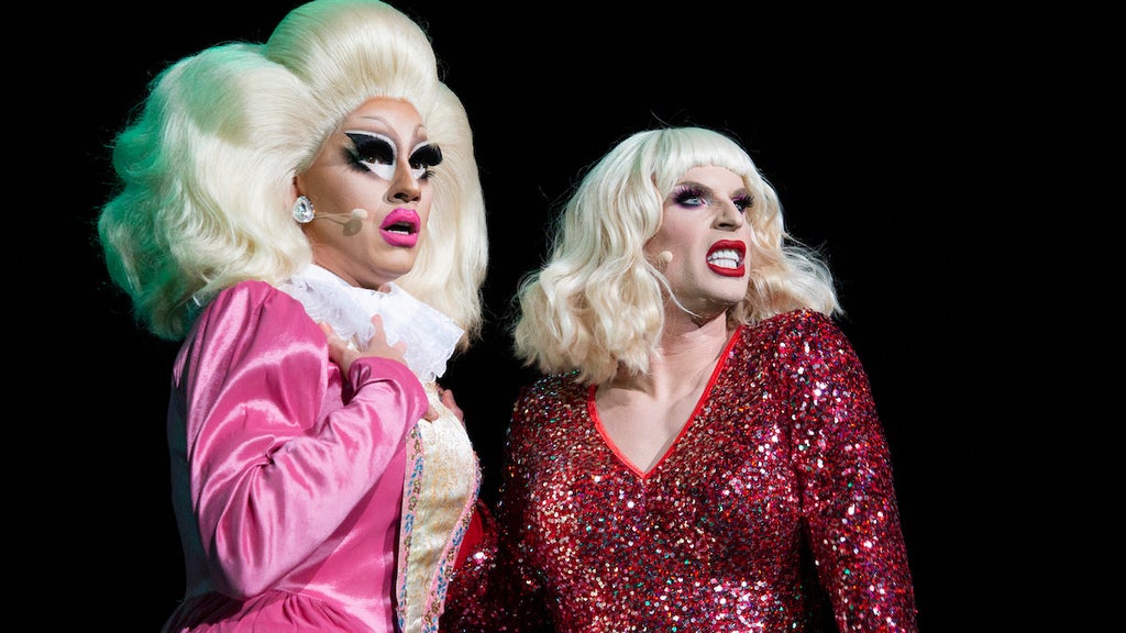 Trixie Mattel and Katya perform onstage during "Trixie & Katya Live" at Radio City Music Hall