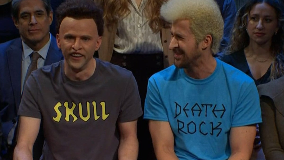 Image for article Ryan Gosling and SNL Cast Cant Stop Laughing in Beavis and ButtHead Sketch  TheWrap