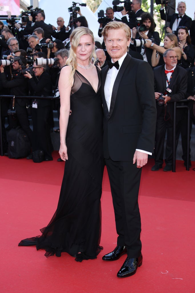 Kirsten Dunst and Jesse Plemons attend the "Kinds Of Kindness" Red Carpet at the 77th annual Cannes Film Festival at Palais des Festivals on May 17, 2024 in Cannes, France.