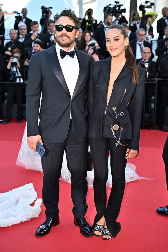 James Franco and Isabel Pakzad attend the "Kinds Of Kindness" Red Carpet at the 77th annual Cannes Film Festival at Palais des Festivals on May 17, 2024 in Cannes, France.