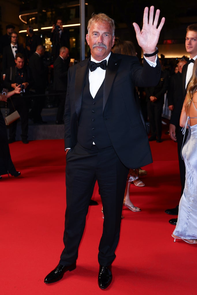 Kevin Costner attends the "Horizon: An American Saga" Red Carpet at the 77th annual Cannes Film Festival at Palais des Festivals on May 19, 2024 in Cannes, France.