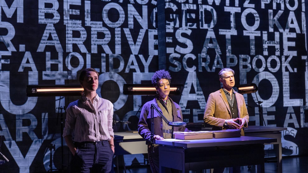 Elizabeth Stahlmann, Nemuna Ceesay and Scott Barrow in HERE THERE ARE BLUEBERRIES at New York Theatre Workshop, Photo by Matthew Murphy