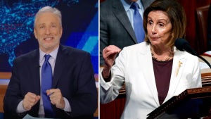 Jon Stewart on "The Daily Show," Nancy Pelosi (Comedy Central, Getty Images)