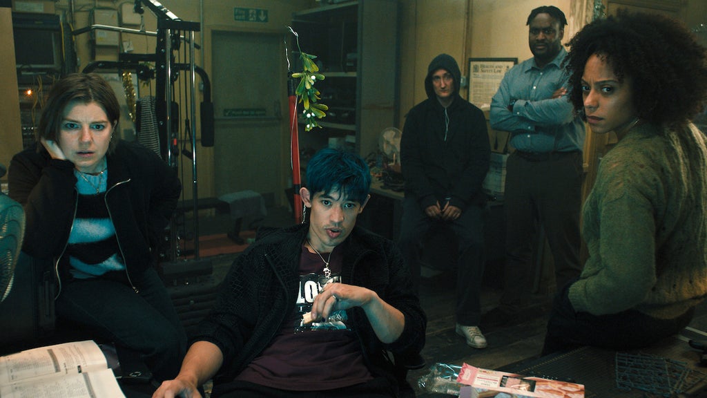 Aimee-Ffion Edwards, Christopher Chung, Tom Brooke Kadiff Kirwan and Rosalind Eleazar in "Slow Horses" Season 4