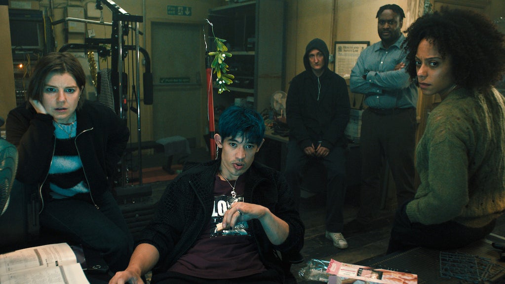 Aimee-Ffion Edwards, Christopher Chung, Tom Brooke Kadiff Kirwan and Rosalind Eleazar in "Slow Horses" Season 4