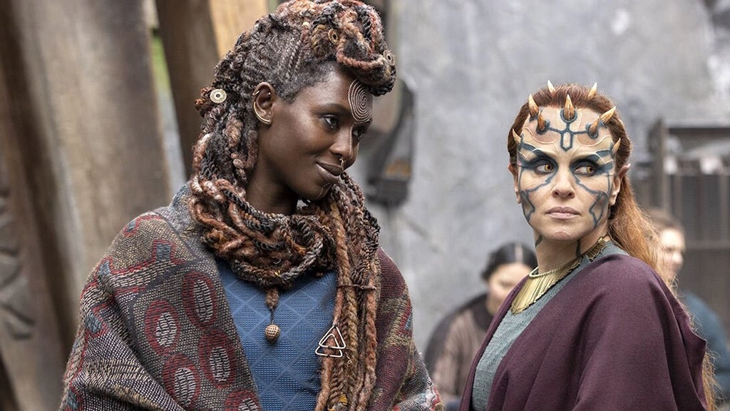 Aniseya (Jodie Turner-Smith) and Koril (Margarita Levieva) on "Acolyte.