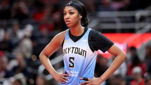Angel Reese #5 of the Chicago Sky looks on against the Indiana Fever during the first quarter in the game at Gainbridge Fieldhouse on June 01, 2024 in Indianapolis, Indiana