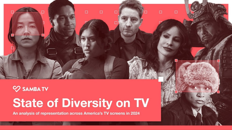 A graphic from Samba TV's study, titled "State of Diversity on TV." It shows a variety of leads, including many non-white leads.
