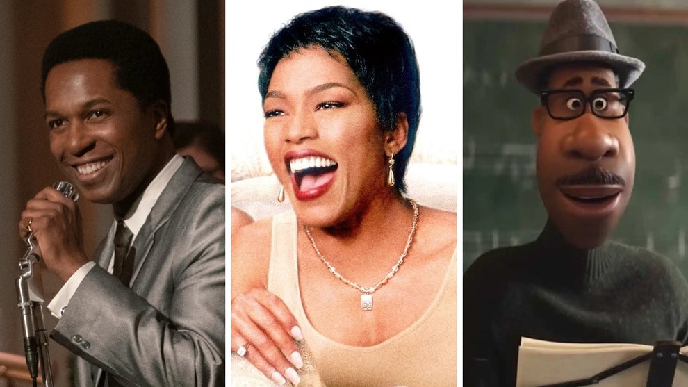 Three side-by-side movie stills, from Left to Right: "One Night in Miami," "Waiting to Exhale" and "Soul"