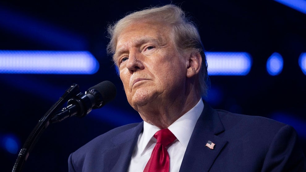 Former President Donald Trump gives the keynote address at Turning Point Action's "The People's Convention" on June 15, 2024 in Detroit, Michigan