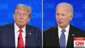 Donald Trump and Joe Biden during CNN's debate in Atlanta (Credit: CNN)