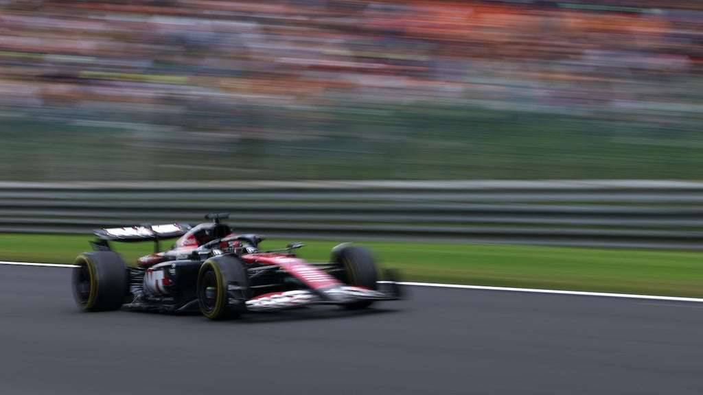 Esteban Ocon streaks by during Friday practice at the Belgium Grand Prix