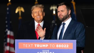 Donald Trump invited J.D. Vance, Republican candidate for the 2022 United States Senate election to the stage. His Save America Rally was held in Vandalia, Ohio on Monday, November 07, 2022.