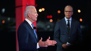 Joe Biden participates in an NBC Town Hall event hosted by Lester Holt in 2020